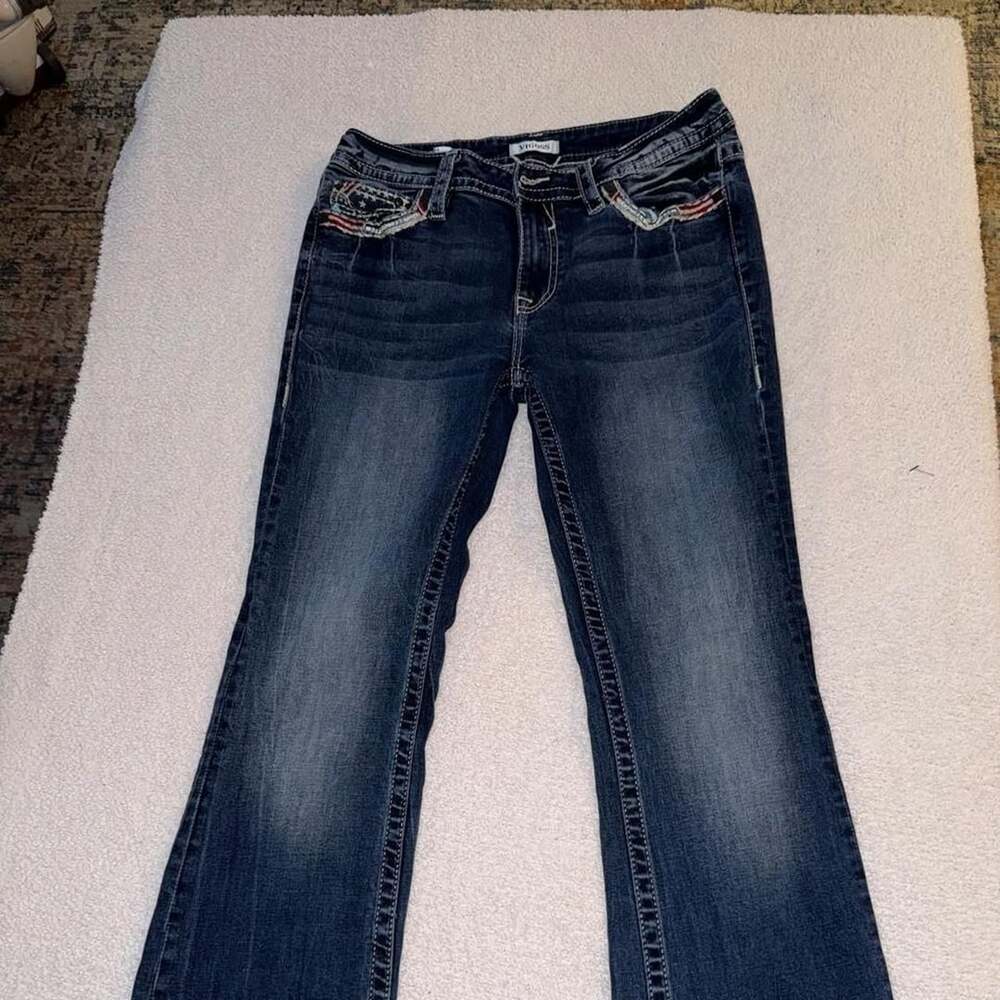 Vigoss Kera Bootcut Jeans Size 30 Dark Wash American Flag Embroidered